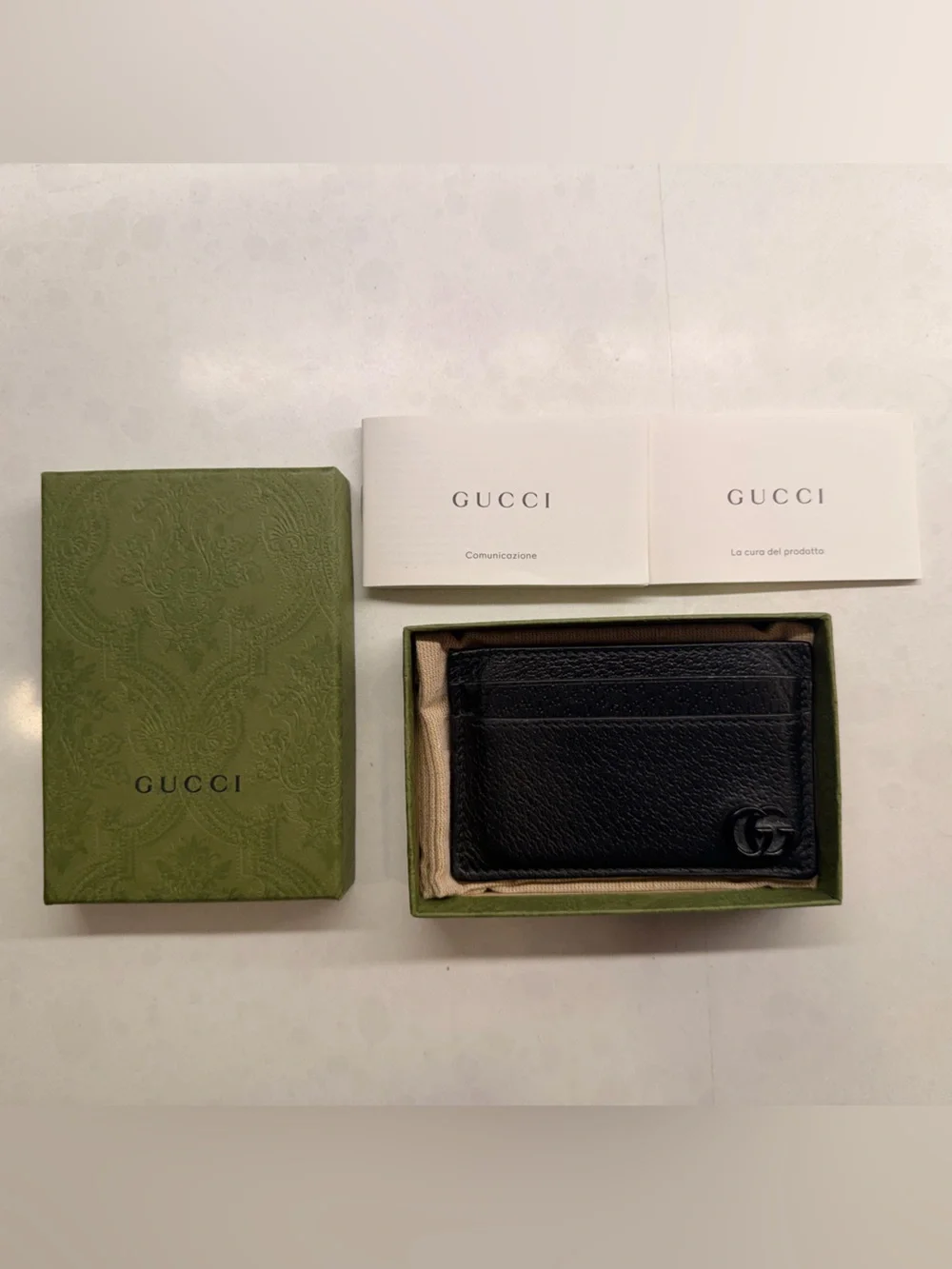 Gucci Black Leather Card Holder with Original Box & Dust Bag